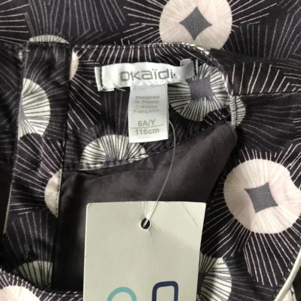 NWT Okaidi Charcoal Graphic Burst Sleeveless Dress Size 6